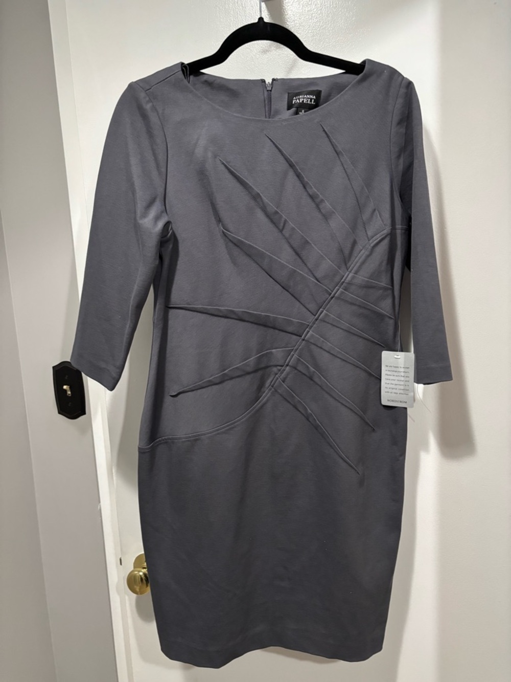 Adrianna Papell Charcoal Gray Long Sleeve Sheath Dress with Pintuck Size 12